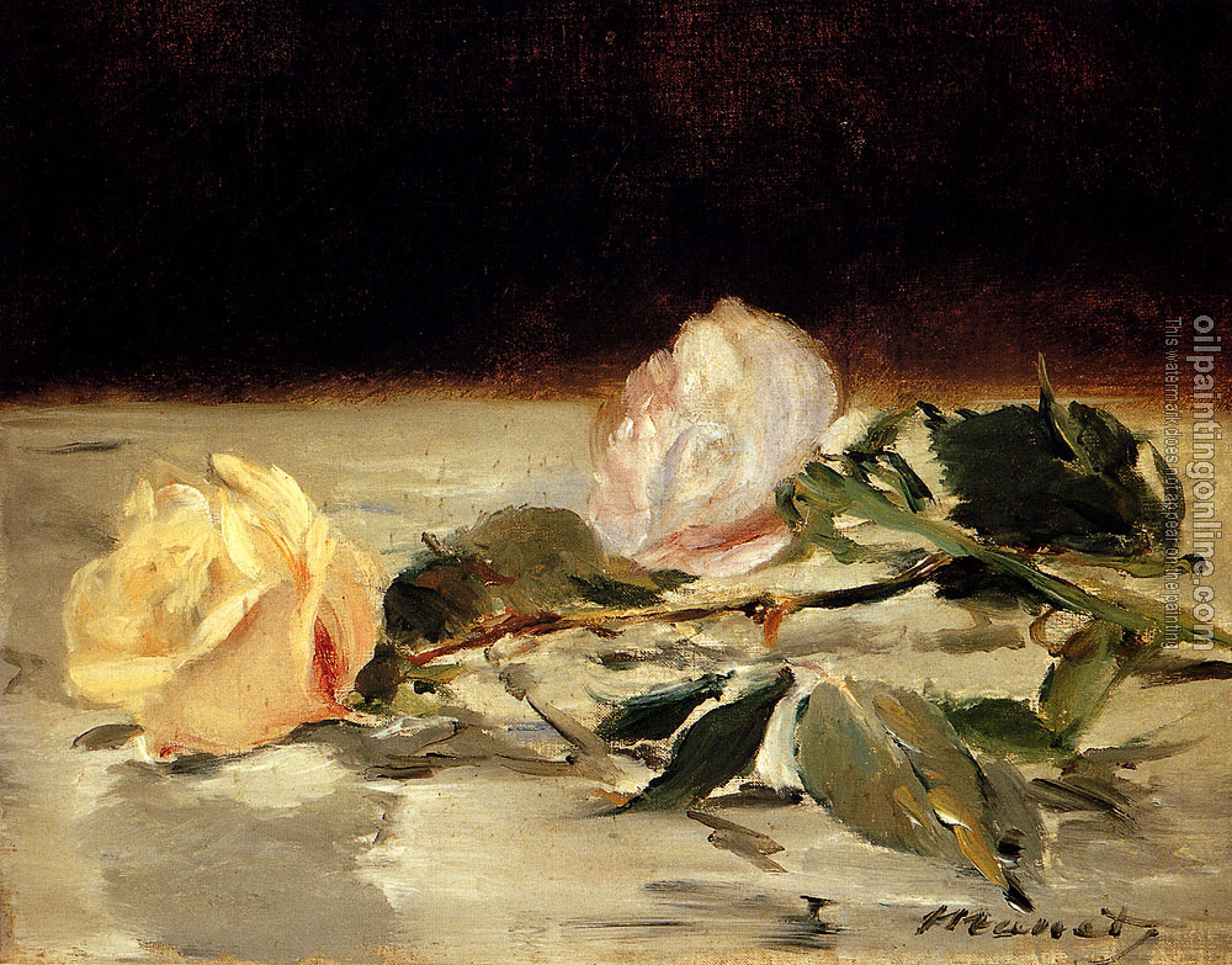 Manet, Edouard - Two Roses On A Tablecloth